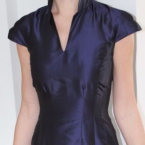 RENE LEZARD navy blue taffeta cocktail dress XS